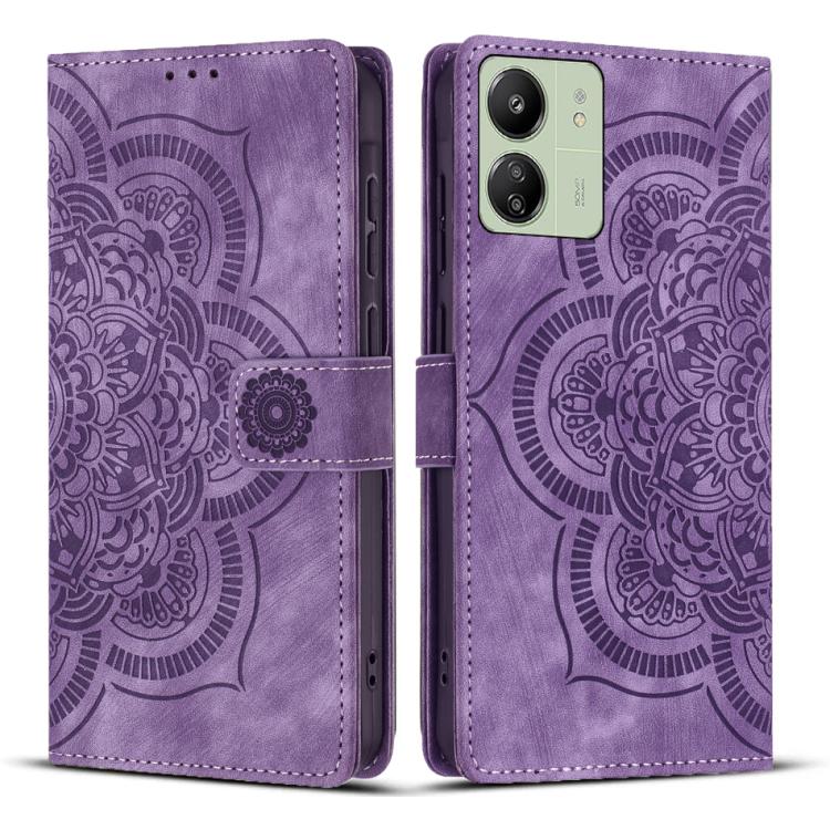 Mandala Embossed Retro Frosted Leather Phone Case, Compatible with Redmi 13C 4G / 5G