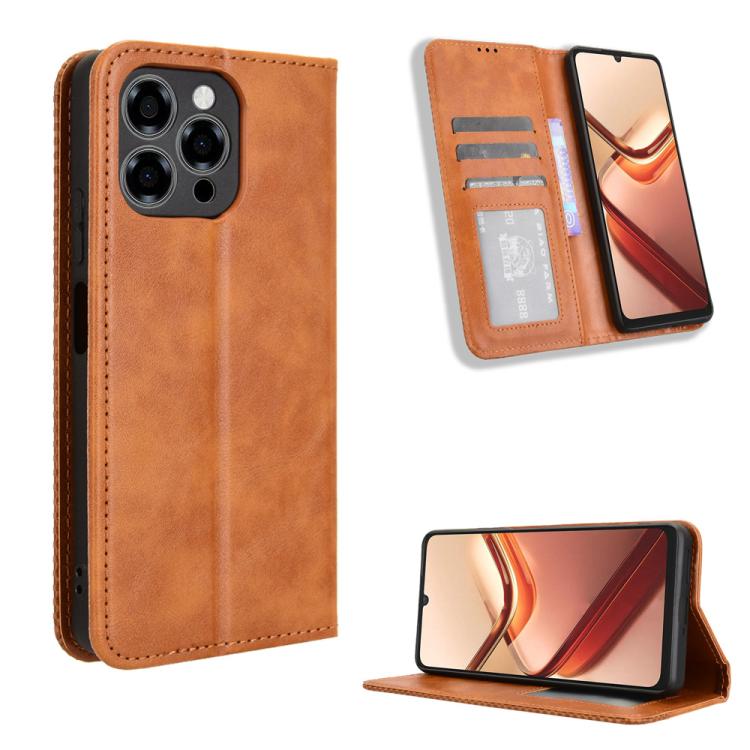 Magnetic Buckle Retro Texture Leather Phone Case, Compatible with Doogee Note 58 / Note 58 Pro