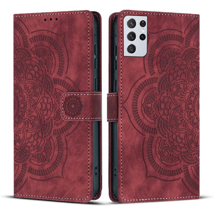Mandala Embossed Retro Frosted Leather Phone Case, Compatible with Samsung Galaxy S21 Ultra 5G
