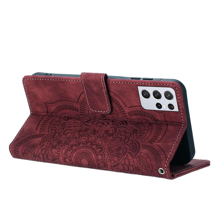 Mandala Embossed Retro Frosted Leather Phone Case, Compatible with Samsung Galaxy S21 Ultra 5G