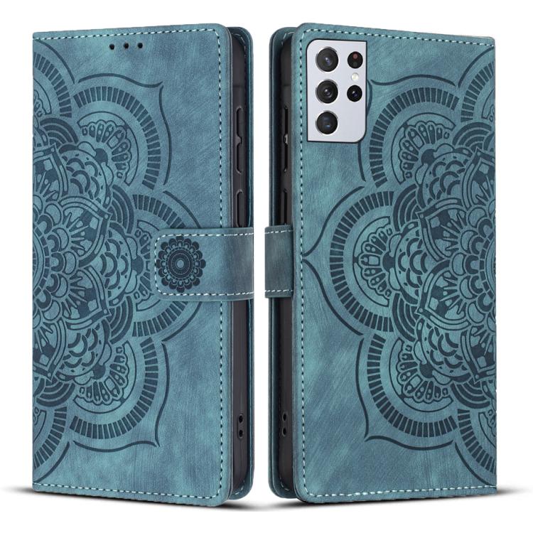 Mandala Embossed Retro Frosted Leather Phone Case, Compatible with Samsung Galaxy S21 Ultra 5G