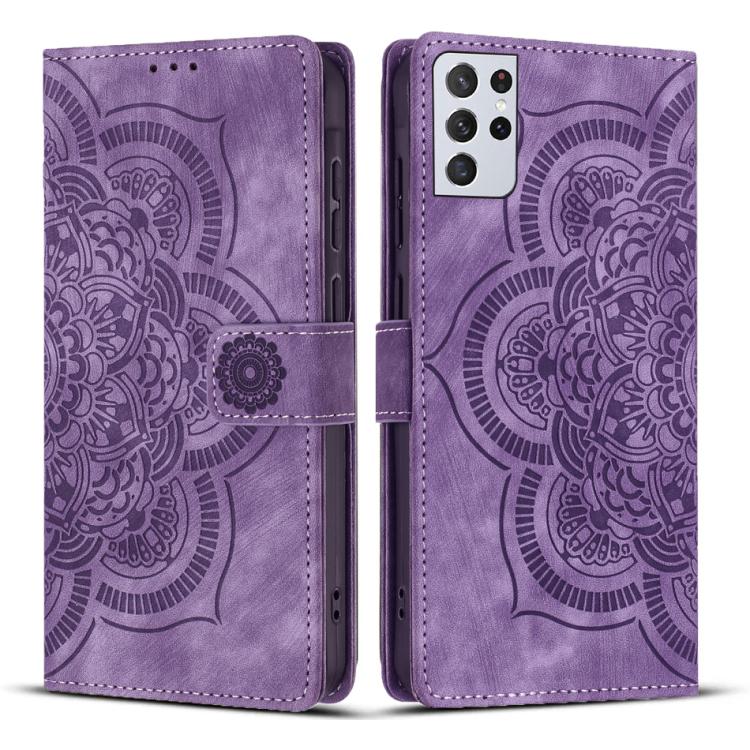 Mandala Embossed Retro Frosted Leather Phone Case, Compatible with Samsung Galaxy S21 Ultra 5G