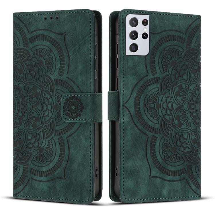 Mandala Embossed Retro Frosted Leather Phone Case, Compatible with Samsung Galaxy S21 Ultra 5G