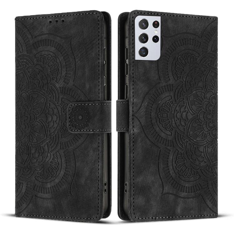 Mandala Embossed Retro Frosted Leather Phone Case, Compatible with Samsung Galaxy S21 Ultra 5G