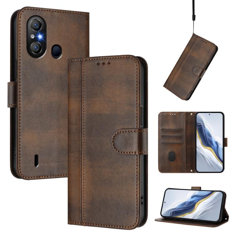 Line Splicing Buckle Retro Leather Phone Case, Compatible with itel A58 Lite / A49 Play