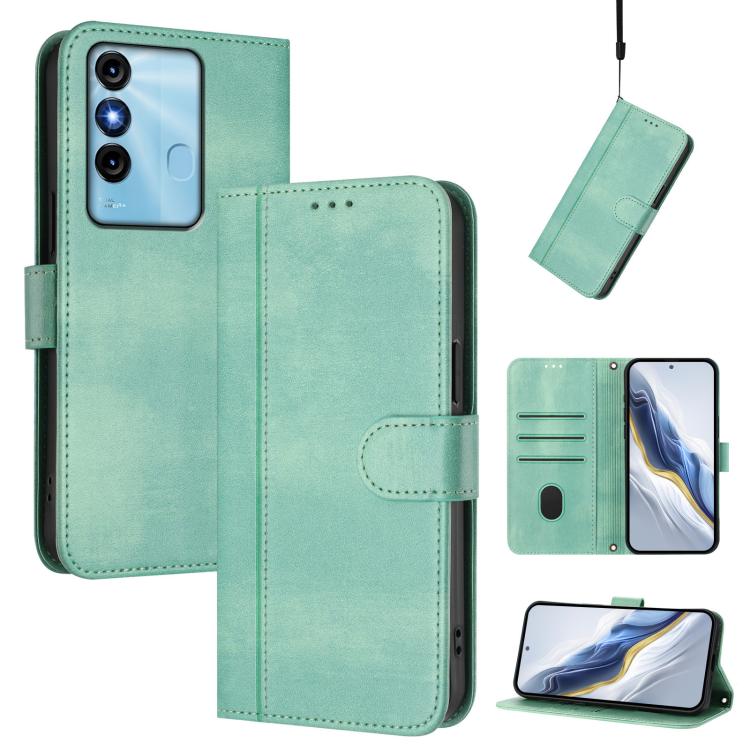 Line Splicing Buckle Retro Leather Phone Case, Compatible with itel P38
