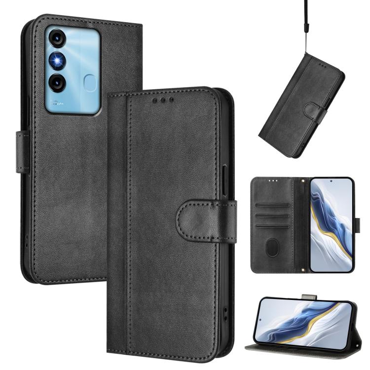 Line Splicing Buckle Retro Leather Phone Case, Compatible with itel P38