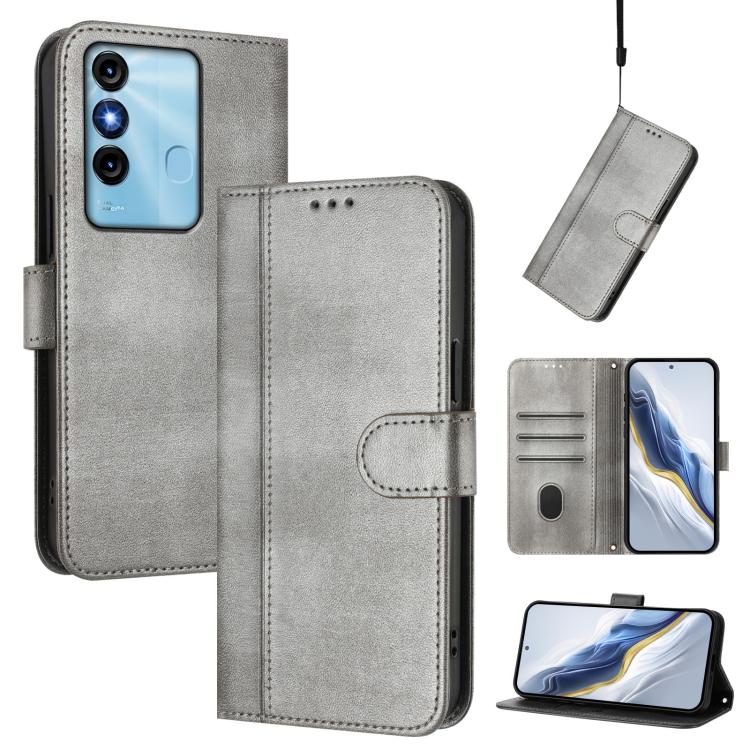 Line Splicing Buckle Retro Leather Phone Case, Compatible with itel P38