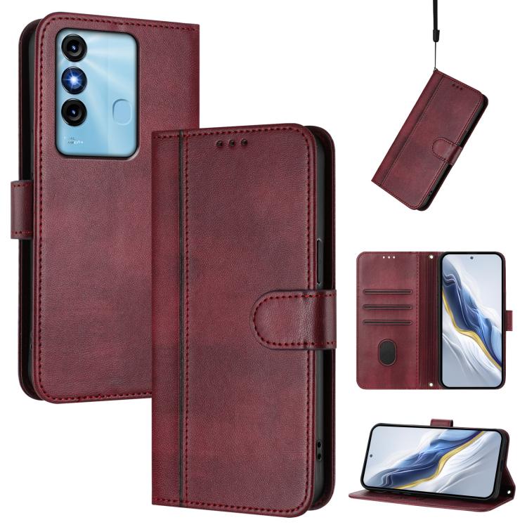 Line Splicing Buckle Retro Leather Phone Case, Compatible with itel P38