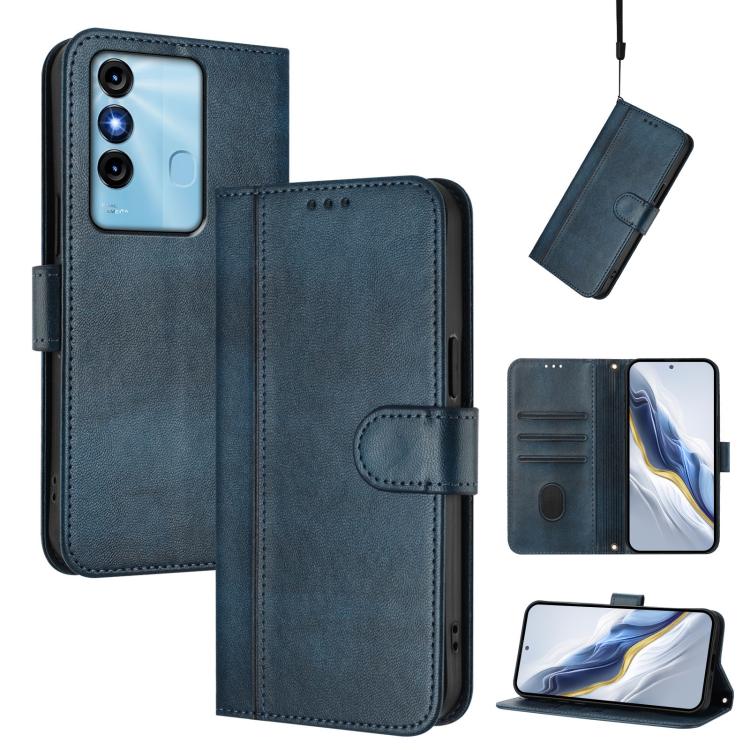 Line Splicing Buckle Retro Leather Phone Case, Compatible with itel P38