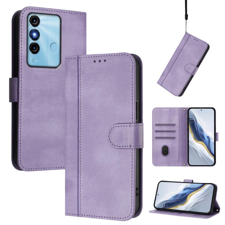 Line Splicing Buckle Retro Leather Phone Case, Compatible with itel P38