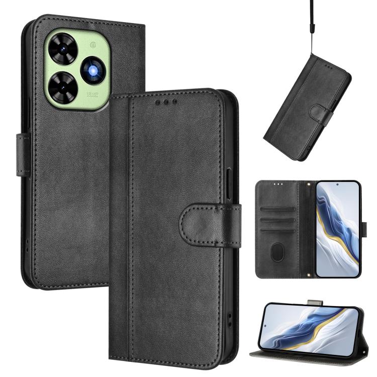 Line Splicing Buckle Retro Leather Phone Case, Compatible with itel P55T 4G / Tecno Spark Go 2024