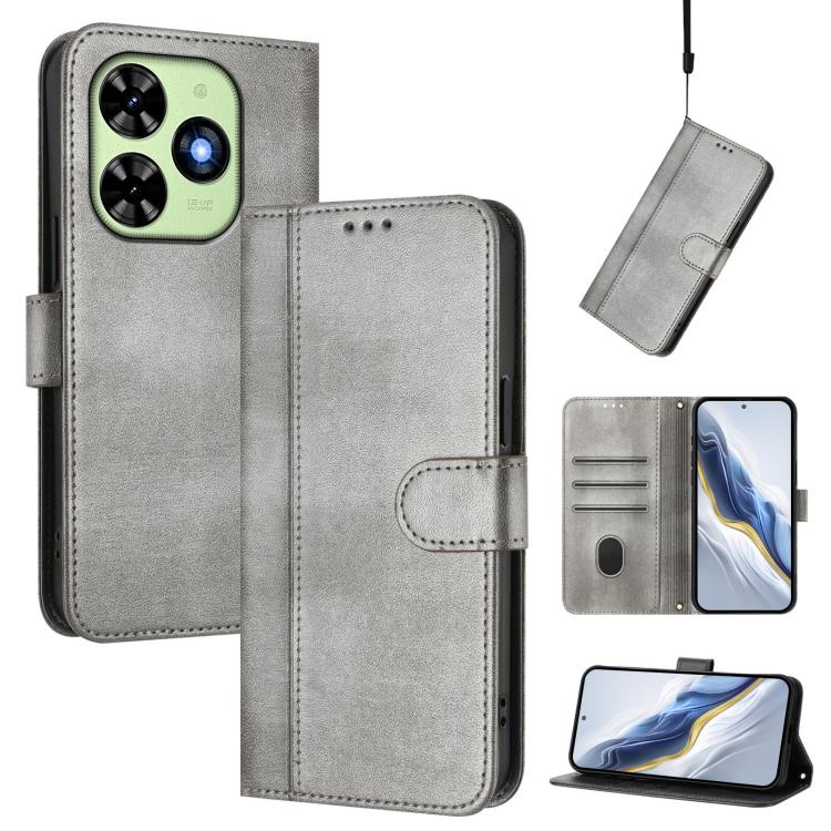 Line Splicing Buckle Retro Leather Phone Case, Compatible with itel P55T 4G / Tecno Spark Go 2024