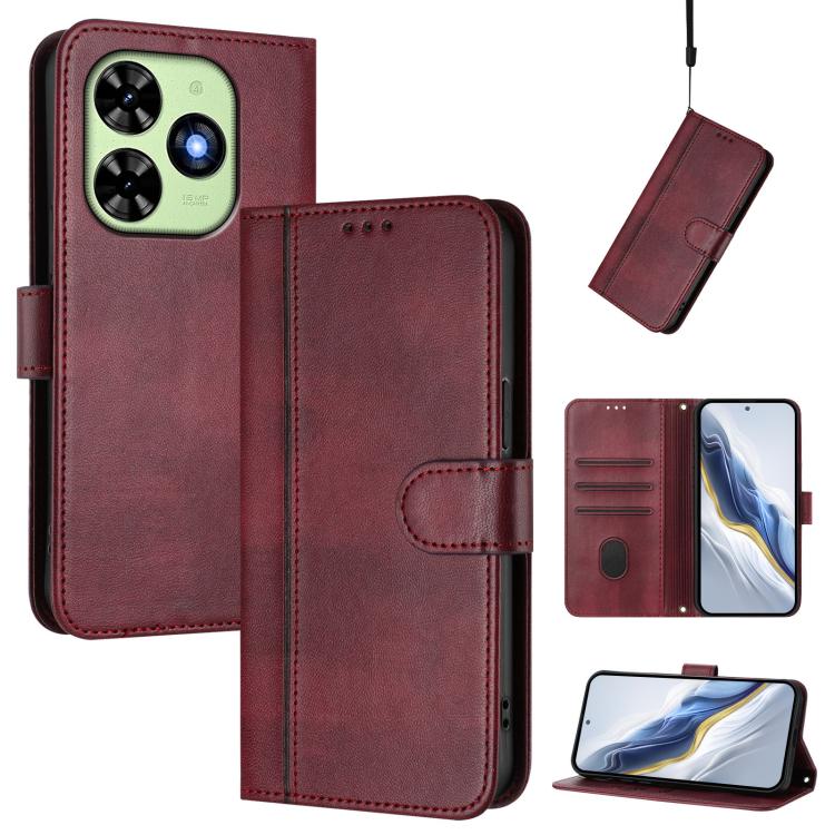 Line Splicing Buckle Retro Leather Phone Case, Compatible with itel P55T 4G / Tecno Spark Go 2024