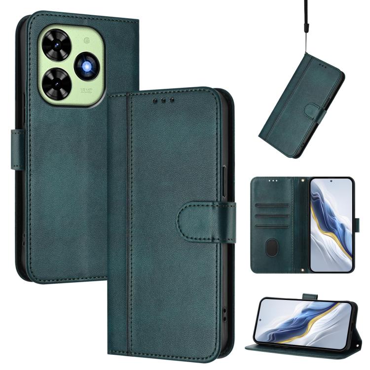 Line Splicing Buckle Retro Leather Phone Case, Compatible with itel P55T 4G / Tecno Spark Go 2024