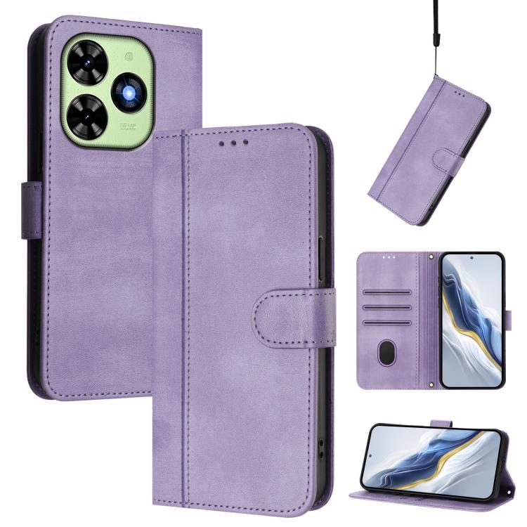 Line Splicing Buckle Retro Leather Phone Case, Compatible with itel P55T 4G / Tecno Spark Go 2024