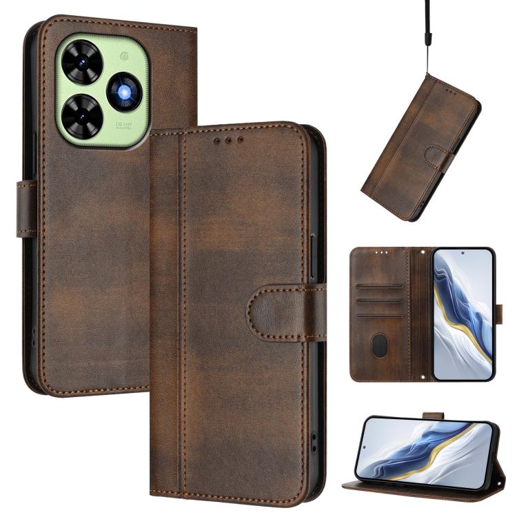 Line Splicing Buckle Retro Leather Phone Case, Compatible with itel P55T 4G / Tecno Spark Go 2024