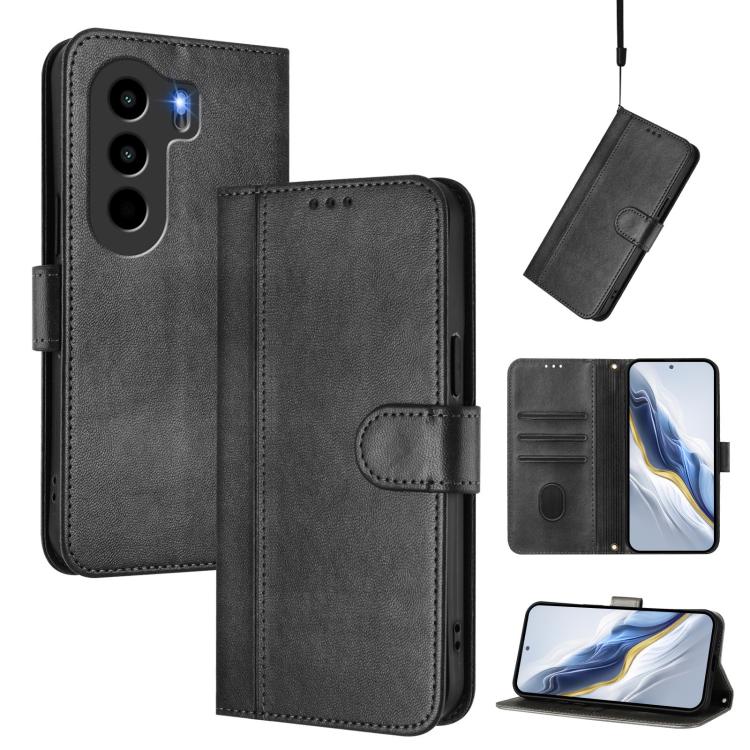 Line Splicing Buckle Retro Leather Phone Case, Compatible with itel Power 70