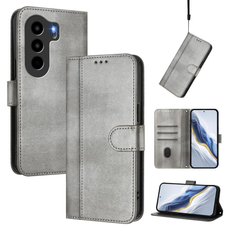 Line Splicing Buckle Retro Leather Phone Case, Compatible with itel Power 70