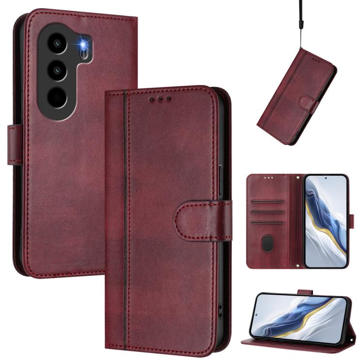 Line Splicing Buckle Retro Leather Phone Case, Compatible with itel Power 70