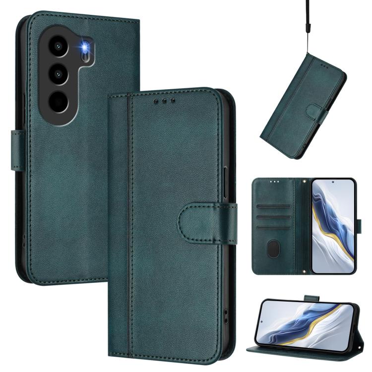 Line Splicing Buckle Retro Leather Phone Case, Compatible with itel Power 70