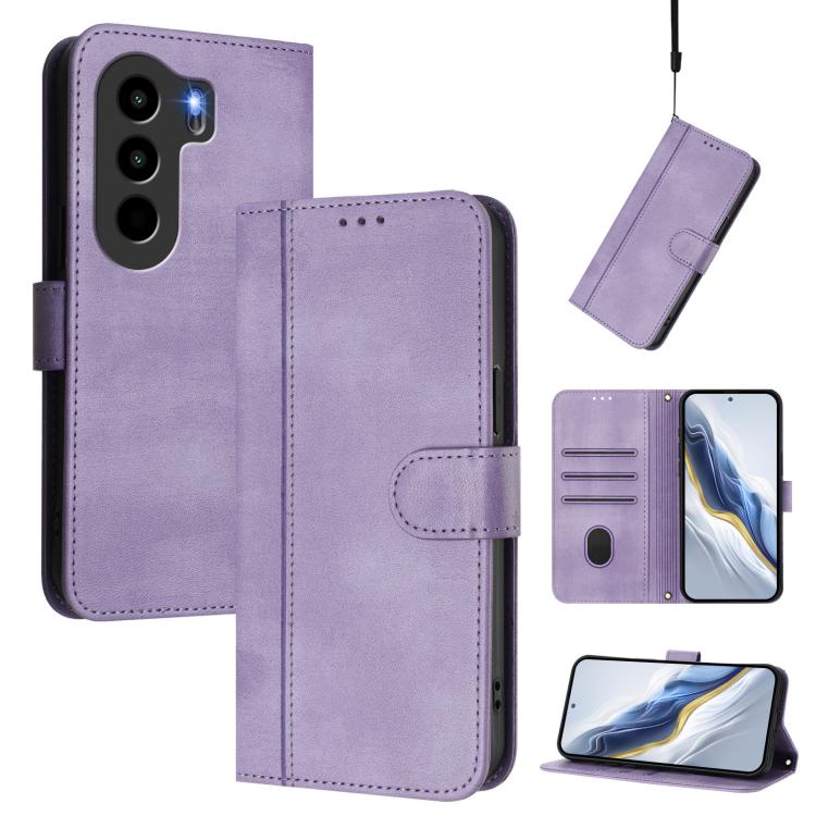 Line Splicing Buckle Retro Leather Phone Case, Compatible with itel Power 70