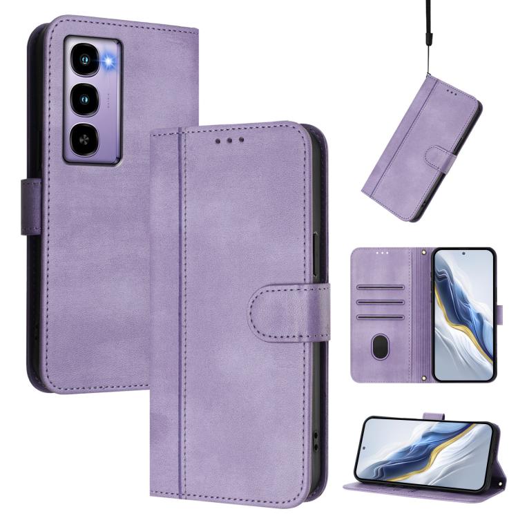 Line Splicing Buckle Retro Leather Phone Case, Compatible with itel City 100