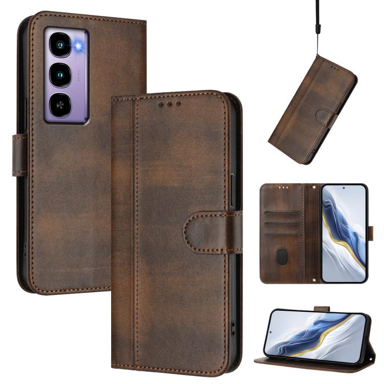 Line Splicing Buckle Retro Leather Phone Case, Compatible with itel City 100