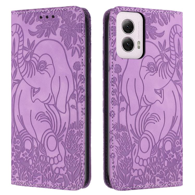 Retro Elephant Embossed Leather Phone Case, Compatible with Motorola Moto G Power 2024