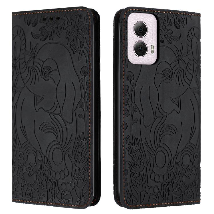 Retro Elephant Embossed Leather Phone Case, Compatible with Motorola Moto G Power 2024