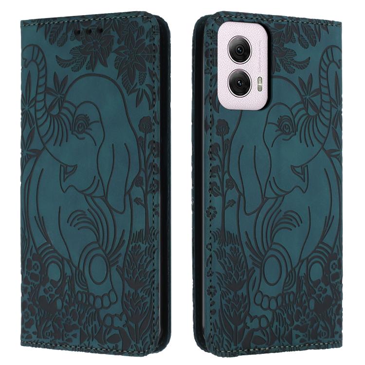 Retro Elephant Embossed Leather Phone Case, Compatible with Motorola Moto G Power 2024