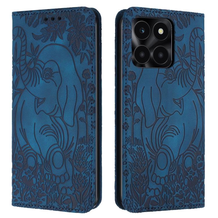 Retro Elephant Embossed Leather Phone Case, Compatible with Honor X6a / X6b