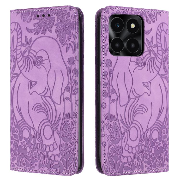 Retro Elephant Embossed Leather Phone Case, Compatible with Honor X6a / X6b