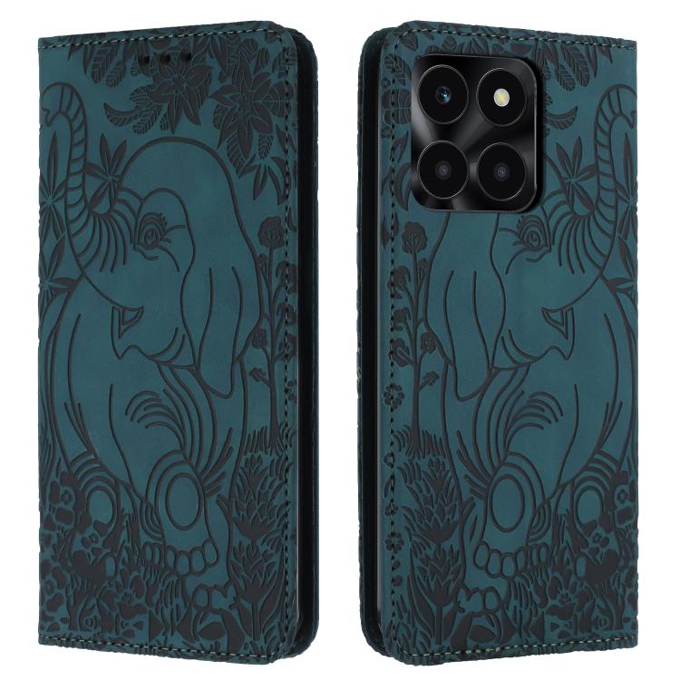 Retro Elephant Embossed Leather Phone Case, Compatible with Honor X6a / X6b