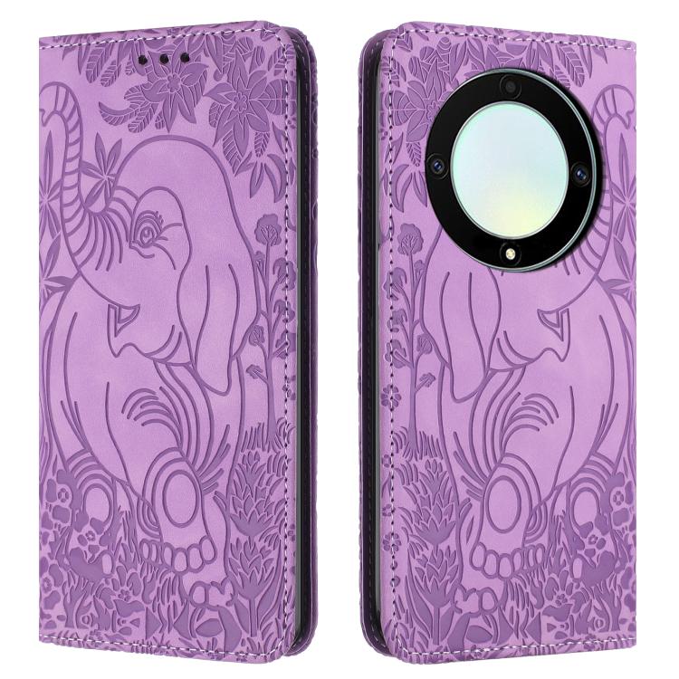 Retro Elephant Embossed Leather Phone Case, Compatible with Honor Magic6 Lite