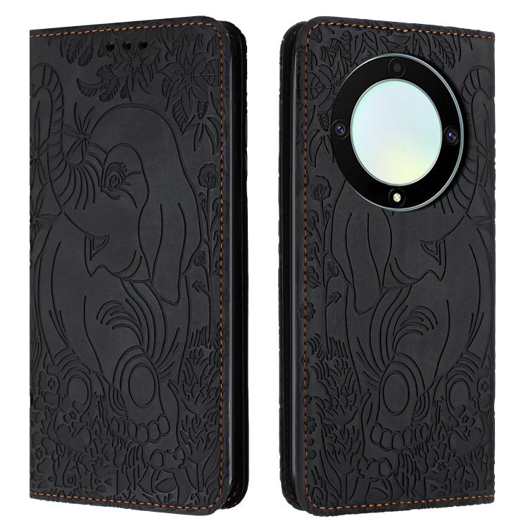 Retro Elephant Embossed Leather Phone Case, Compatible with Honor Magic6 Lite