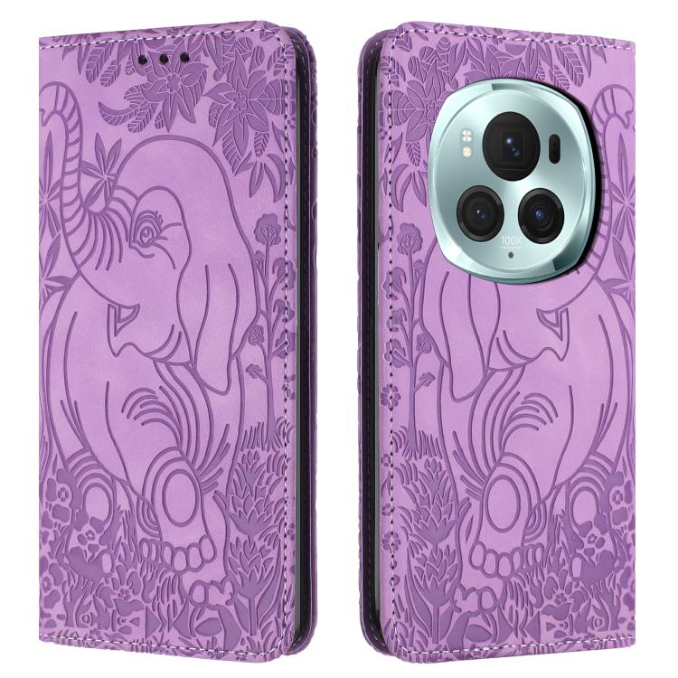 Retro Elephant Embossed Leather Phone Case, Compatible with Honor Magic6 Pro