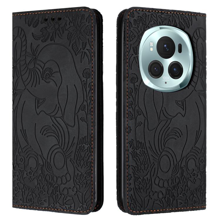 Retro Elephant Embossed Leather Phone Case, Compatible with Honor Magic6 Pro