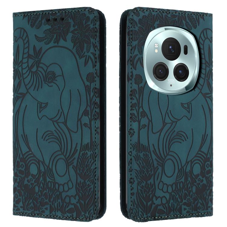 Retro Elephant Embossed Leather Phone Case, Compatible with Honor Magic6 Pro