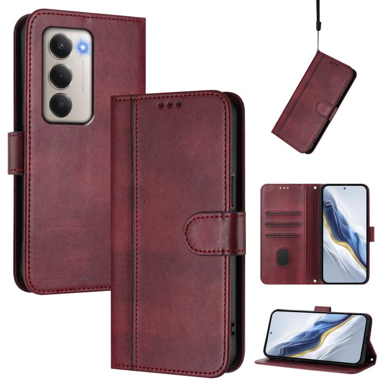 Line Splicing Buckle Retro Leather Phone Case
