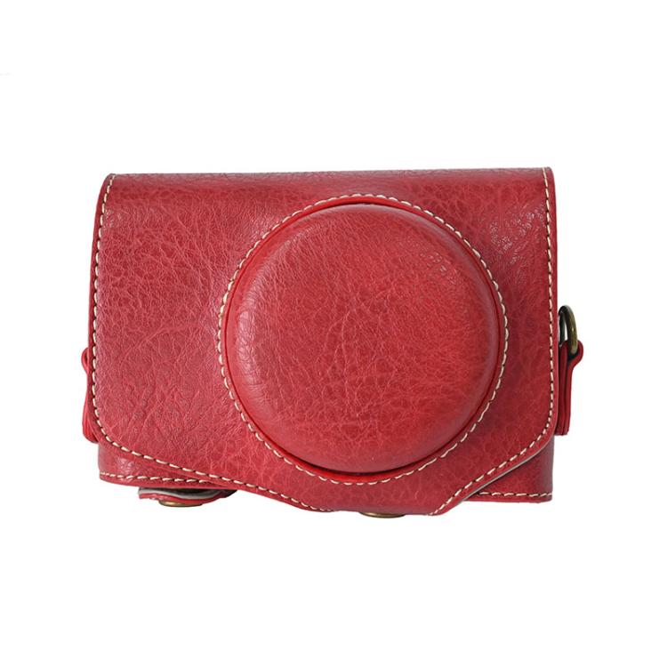 Retro Litchi Texture Leather Full Body Camera Case Bag with Strap, Compatible with Canon PowerShot SX740 HS