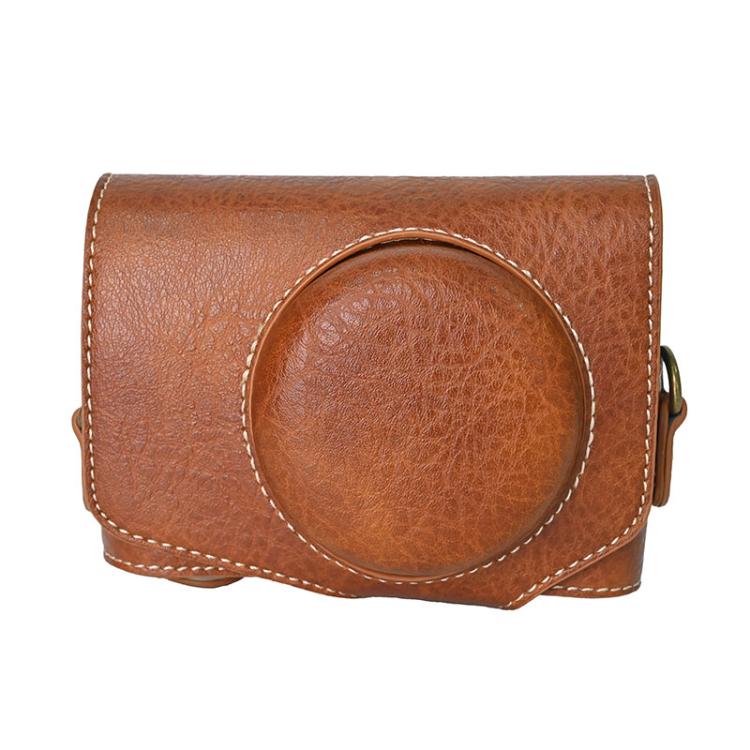 Retro Litchi Texture Leather Full Body Camera Case Bag with Strap, Compatible with Canon PowerShot SX740 HS