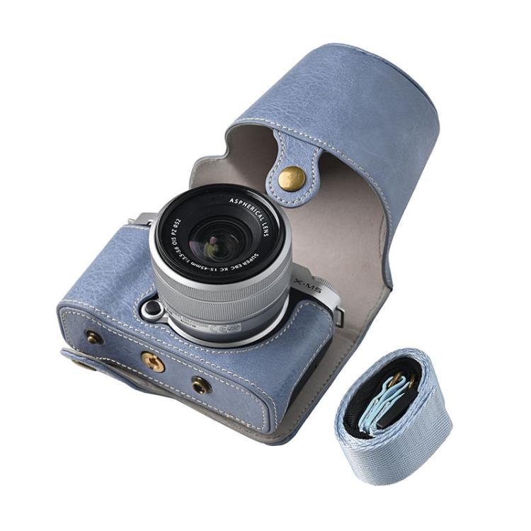 Retro Litchi Texture Leather Full Body Camera Case Bag with Strap, Compatible with FUJIFILM X-M5