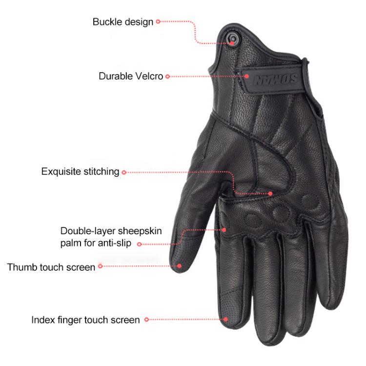 SOMAN MG-24 Motorcycle Sheepskin Gloves Touch Screen Off-road Riding Retro Gloves, L