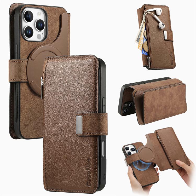 CaseNeo MagSafe RFID Anti-theft Zipper Wallet Retro Leather Phone Case, Compatible with iPhone 16 Pro Max