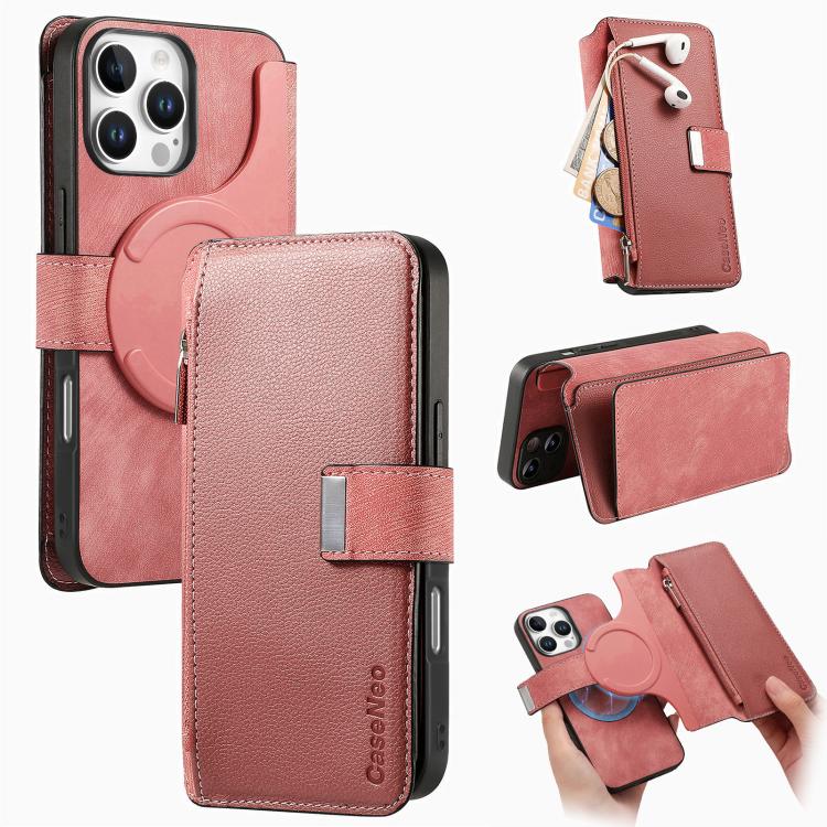 CaseNeo MagSafe RFID Anti-theft Zipper Wallet Retro Leather Phone Case, Compatible with iPhone 16 Pro Max