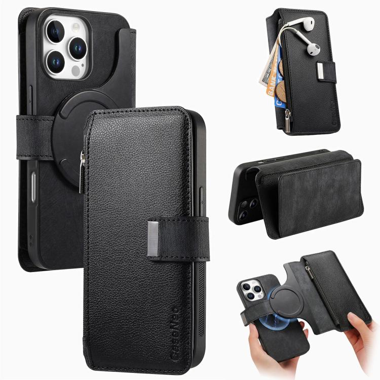 CaseNeo MagSafe RFID Anti-theft Zipper Wallet Retro Leather Phone Case, Compatible with iPhone 16 Pro