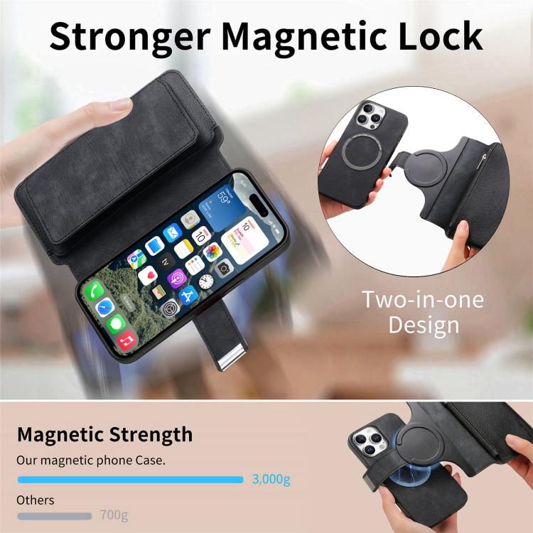 CaseNeo MagSafe RFID Anti-theft Zipper Wallet Retro Leather Phone Case, Compatible with iPhone 16 Pro