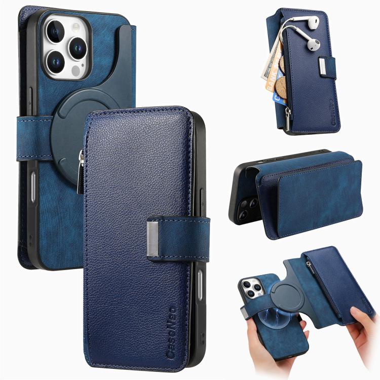 CaseNeo MagSafe RFID Anti-theft Zipper Wallet Retro Leather Phone Case, Compatible with iPhone 16 Pro