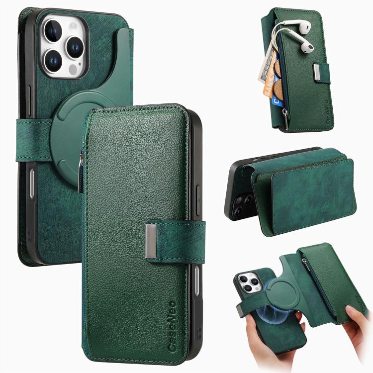 CaseNeo MagSafe RFID Anti-theft Zipper Wallet Retro Leather Phone Case, Compatible with iPhone 16 Pro
